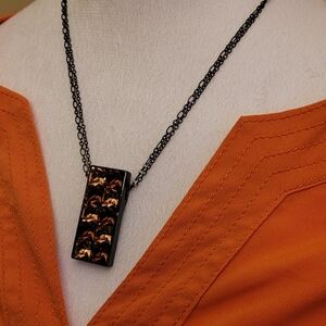 Black Pendant Chain Necklace with Amber Crystal Inset